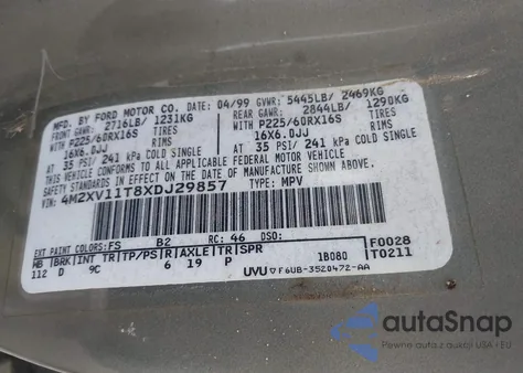 1999 Mercury Villager Estate/Sport from USA, damaged, VIN 4M2XV11T8XDJ29857